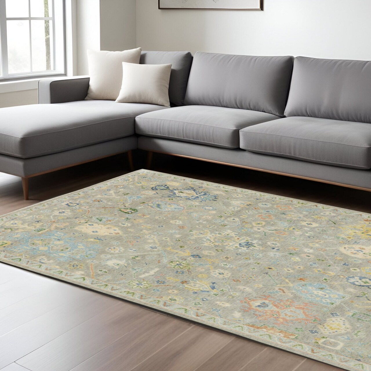 Edge Collections - 8' X 10' - Gray - Elegant Hand-Knotted Oriental Area Rug with Fringe - 1 Piece